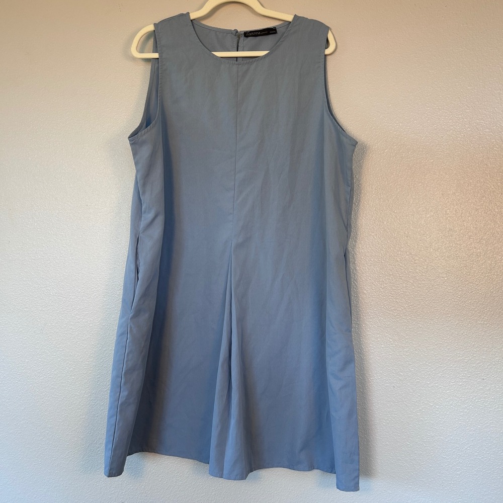 Zanzea‎ Light Blue Sleeveless Shift Dress with Pockets Plus Size 4XL Round Neck